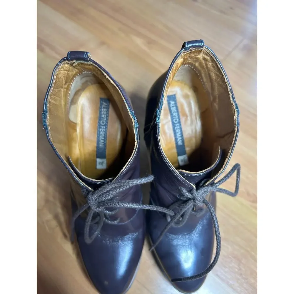 Alberto Fermani Italian Leather Lace-Up Bootie Plum Brown Victorian EU 35/ US 5